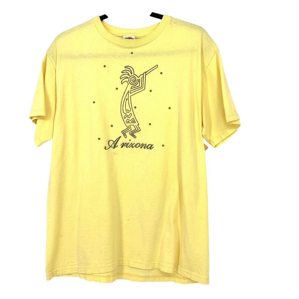 Vintage Y2K Arizona Crew Neck T-Shirt Kokopelli Graphic Mens Size Large Yellow